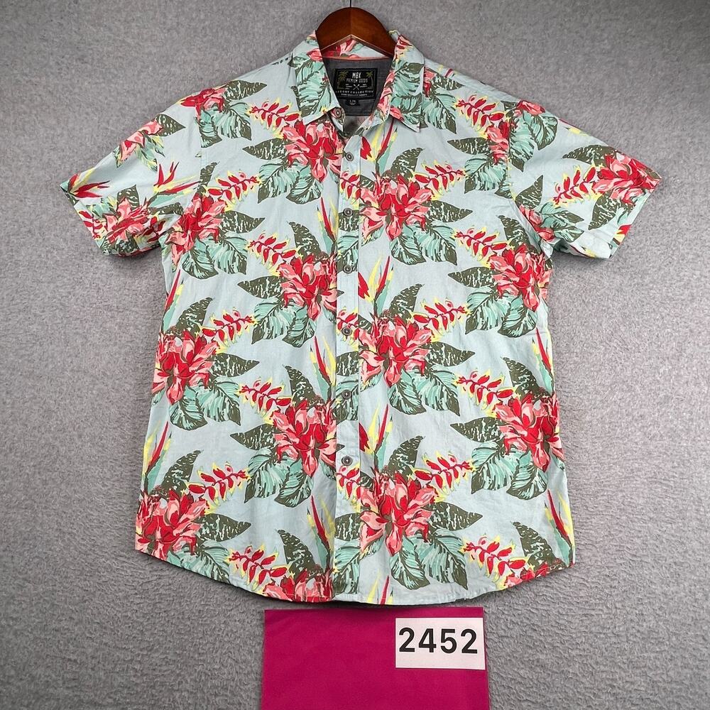 MBX Tropical Hawaiian Print Shirt Colorful Beach Casual Button Up Short Sleeve L